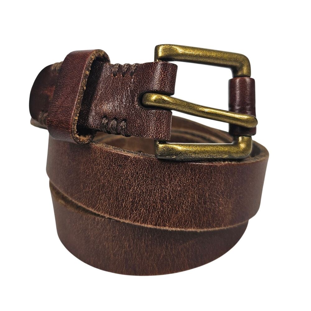 LUCKY BRAND VINTAGE BROWN GENUINE LEATHER BELT – MULTICOLOR STITCHING – SIZE 36